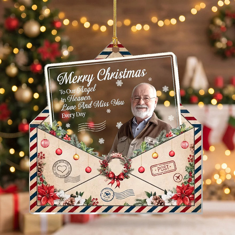 Merry Christmas To Our Angel In Heaven, Love And Miss You Every Day Acrylic Ornament — Acrylic Ornam available at our Los Angeles warehouse