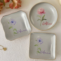 Morning Glory Jewelry Tray, Personalized Floral Ceramic Trinket Dish Ring Holder, Custom Name Vanity Organizer Gift for Women