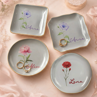 Morning Glory Jewelry Tray, Personalized Floral Ceramic Trinket Dish Ring Holder, Custom Name Vanity Organizer Gift for Women