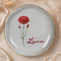 Morning Glory Jewelry Tray, Personalized Floral Ceramic Trinket Dish Ring Holder, Custom Name Vanity Organizer Gift for Women
