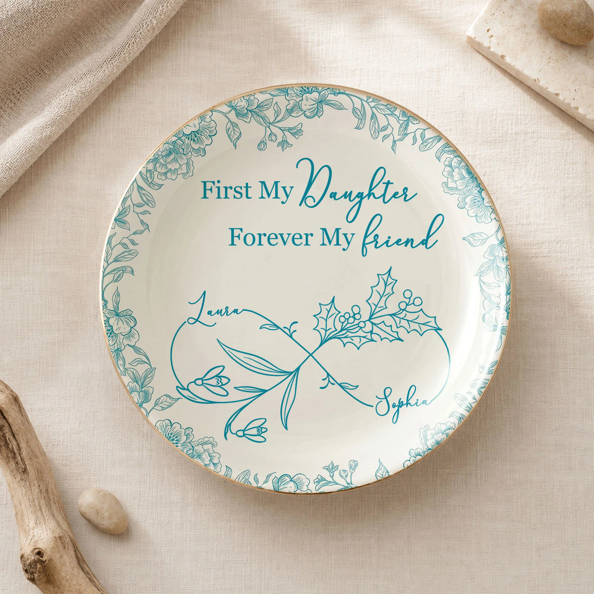 Close-up of Mother Daughter Trinket Dish First My Daughter Forever My Friend Personalized Jewelry Holder Keepsak