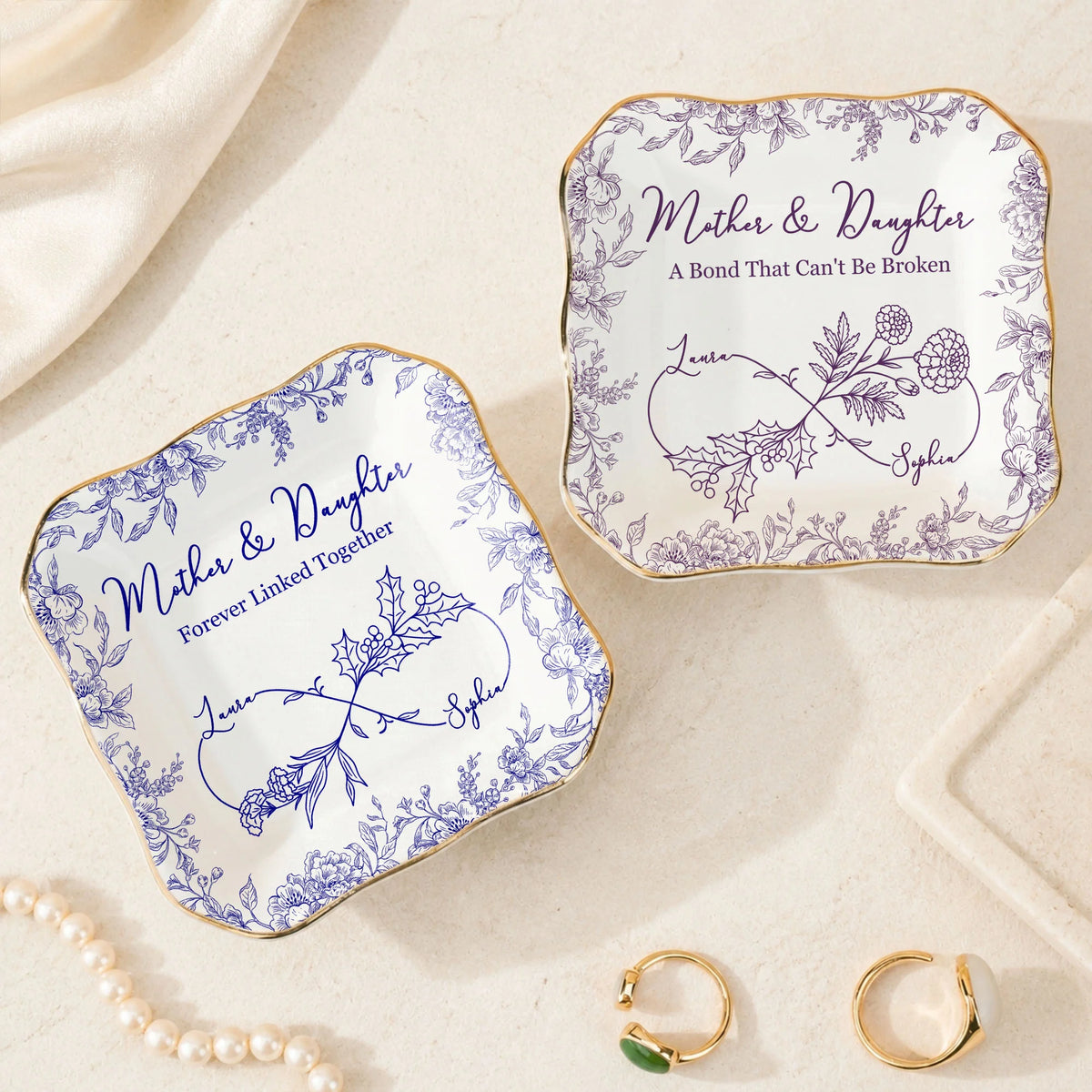 Close-up of Mother Daughter Trinket Dish First My Daughter Forever My Friend Personalized Jewelry Holder Keepsak