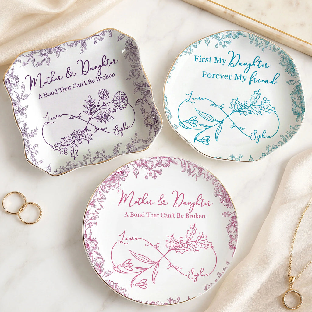 Close-up of Mother Daughter Trinket Dish First My Daughter Forever My Friend Personalized Jewelry Holder Keepsak