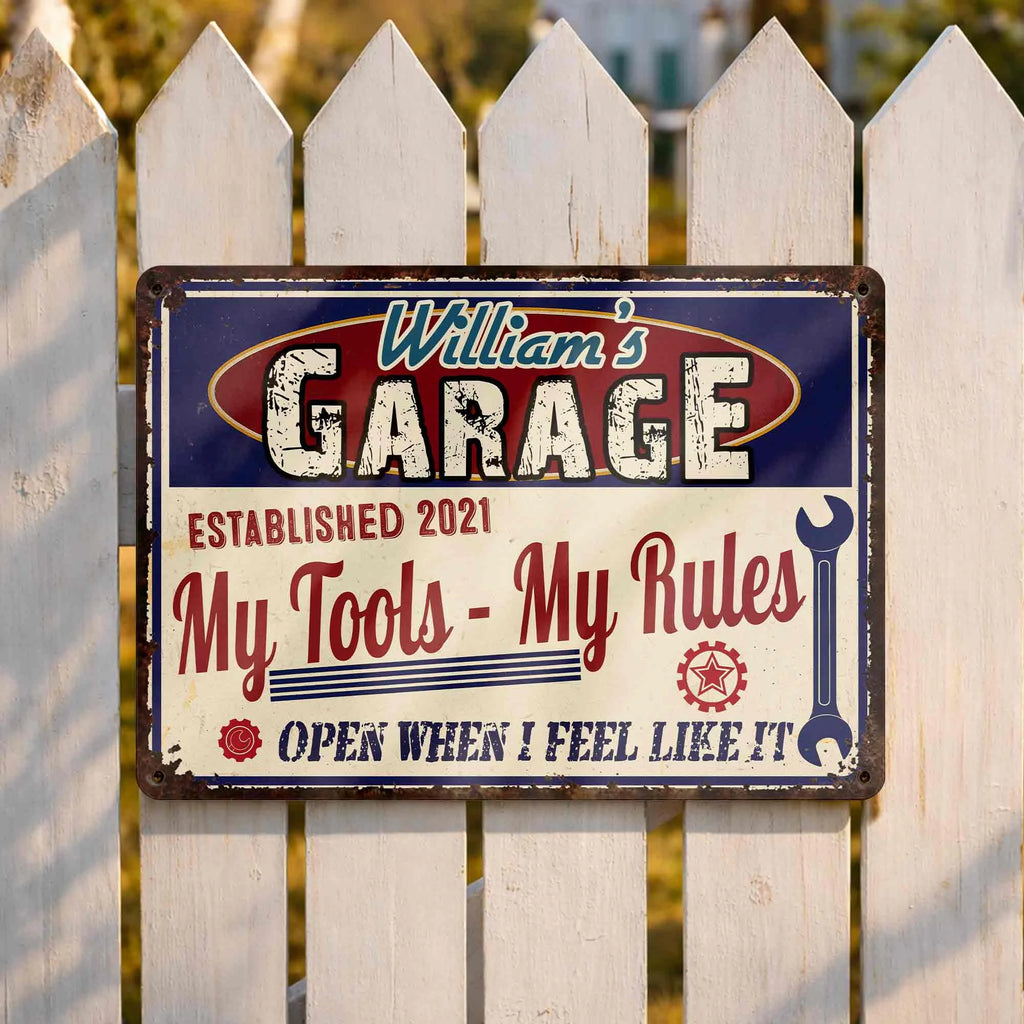 My Tools My Rules Open When I Feel Like It Funny Workshop Sign Vintage Metal Garage Wall Art Gift fo