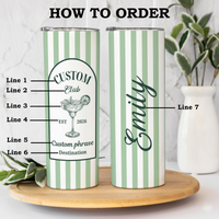 RodyThread Personalized Vacation Tumbler 20oz Skinny Tumbler Bridesmaid Proposal Gift Preppy Italian Summer Amalfi Coast Bachelorette Mint Green Striped Stainless Steel Custom Birthday Cruise Cup Party Last Toast on the Coast Decor