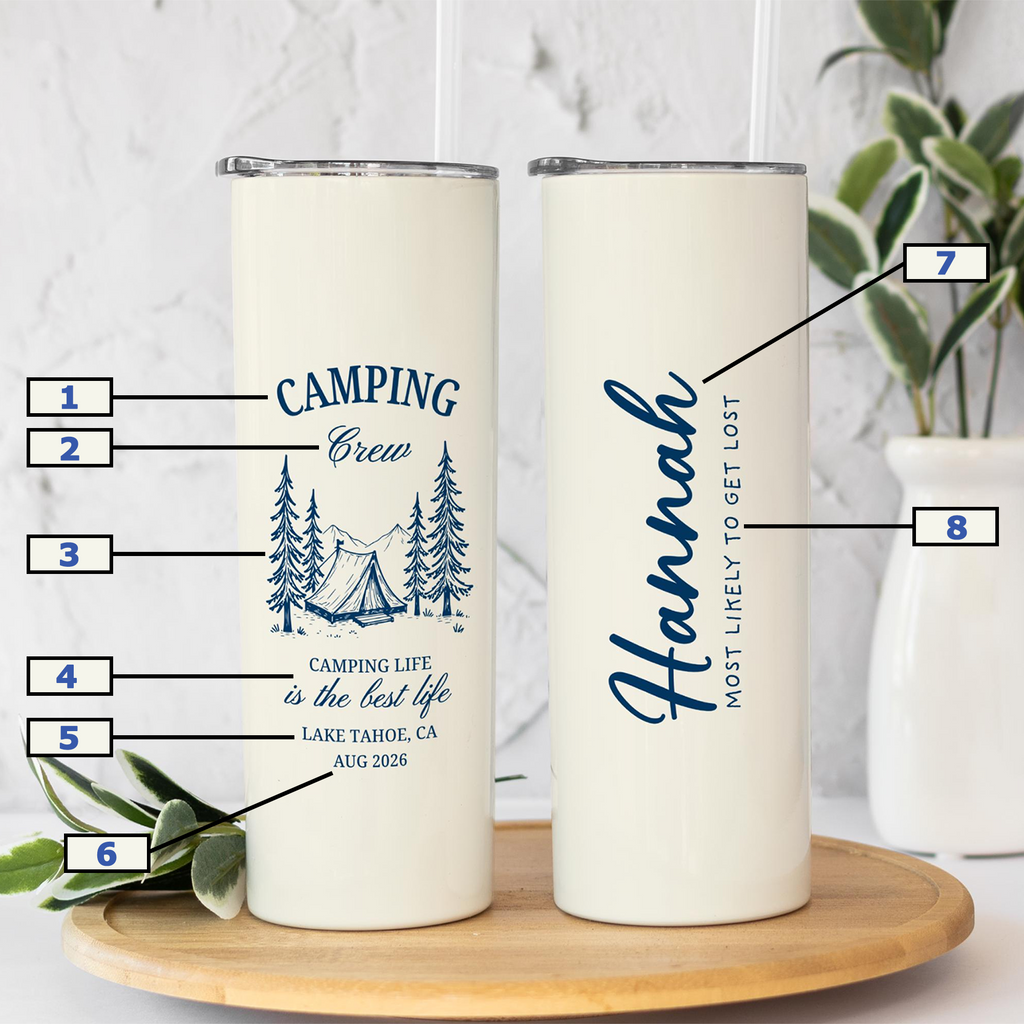 RodyThread Personalized Custom Camping Tumbler Skinny Travel Mug For Bridesmaid Family Trip Minimalist Preppy Camp Aesthetic Cream Stainless Steel Single Line Art Camp Bachelorette Mountain Bride Girls Weekend Gift