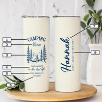 RodyThread Personalized Custom Camping Tumbler Skinny Travel Mug For Bridesmaid Family Trip Minimalist Preppy Camp Aesthetic Cream Stainless Steel Single Line Art Camp Bachelorette Mountain Bride Girls Weekend Gift