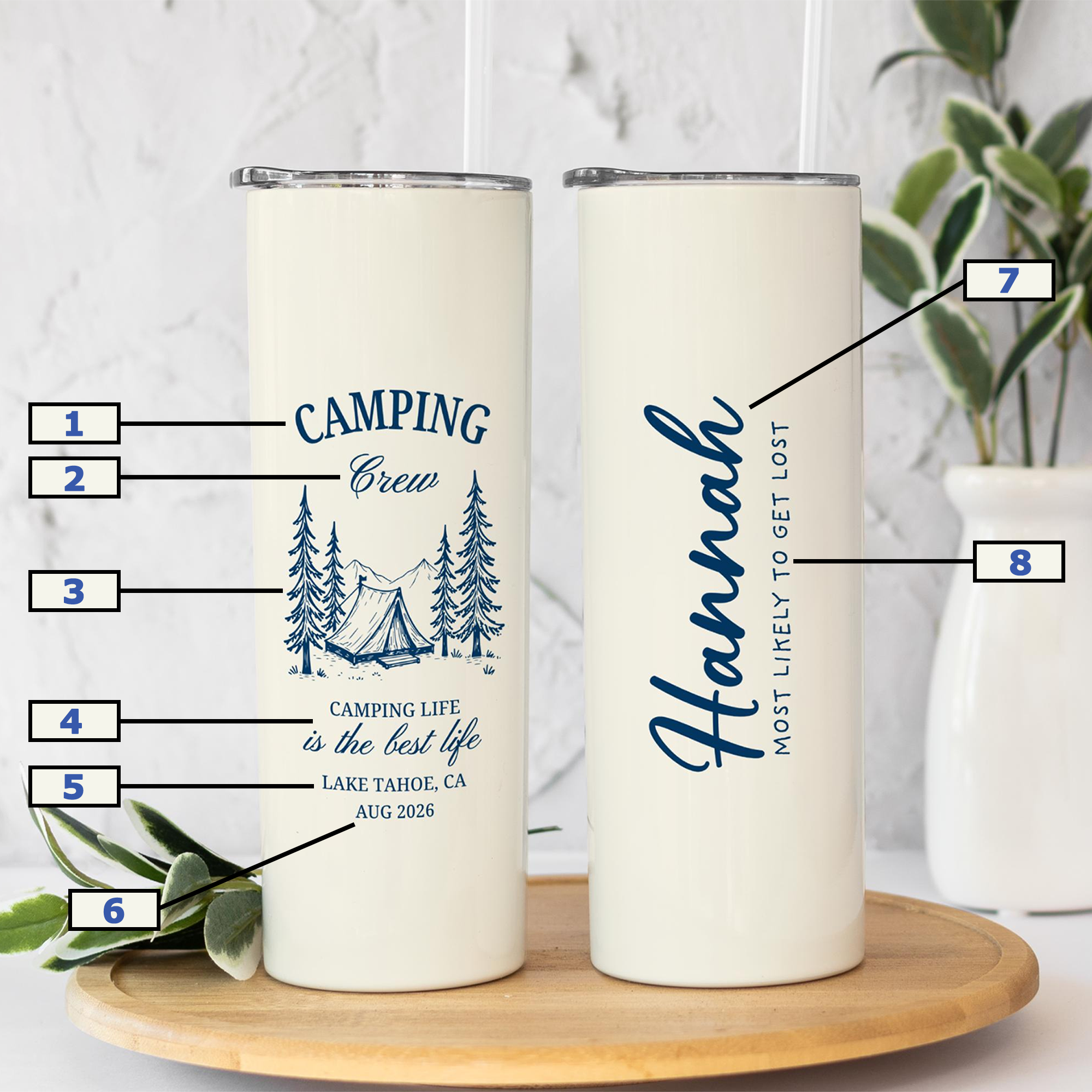 RodyThread Personalized Custom Camping Tumbler Skinny Travel Mug For Bridesmaid Family Trip Minimalist Preppy Camp Aesthetic Cream Stainless Steel Single Line Art Camp Bachelorette Mountain Bride Girls Weekend Gift