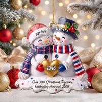 Customer in Los Angeles wearing Our 30th Christmas Together Celebrating America's 250th Ornament — Ornament