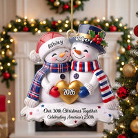 Customer in Los Angeles wearing Our 30th Christmas Together Celebrating America's 250th Ornament — Ornament
