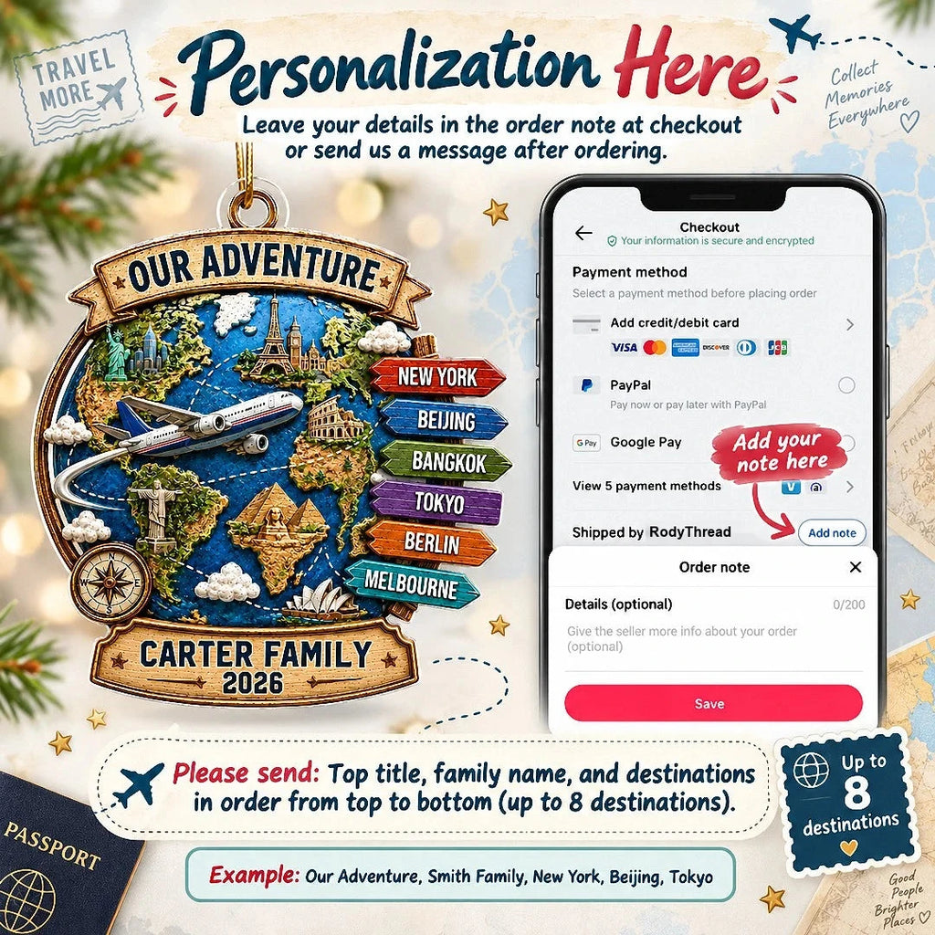 Our Adventure Personalized Travel Ornament Custom Family Vacation Christmas Gift