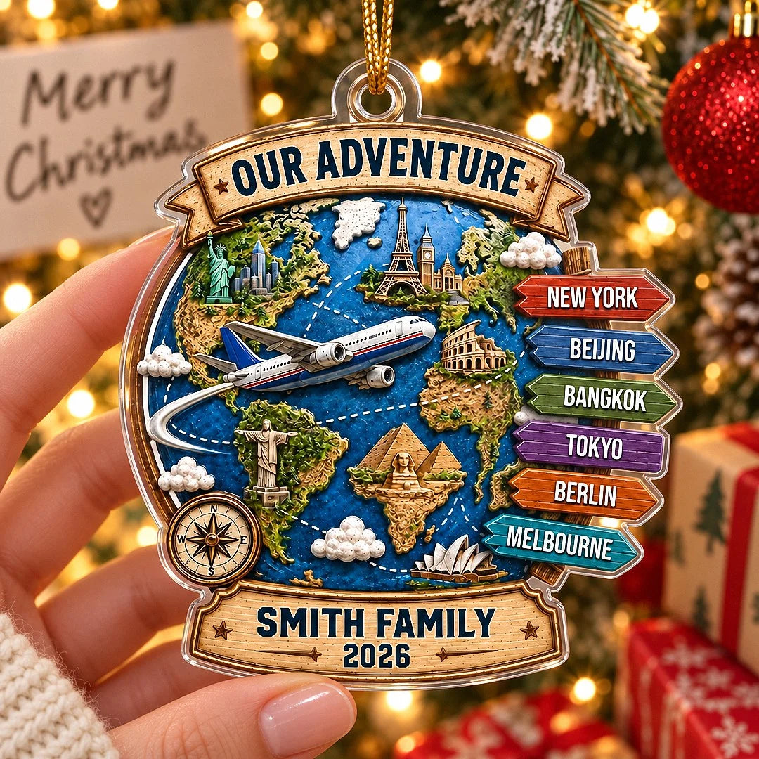 Our Adventure Personalized Travel Ornament Custom Family Vacation Christmas Gift
