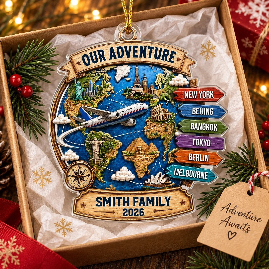 Our Adventure Personalized Travel Ornament Custom Family Vacation Christmas Gift