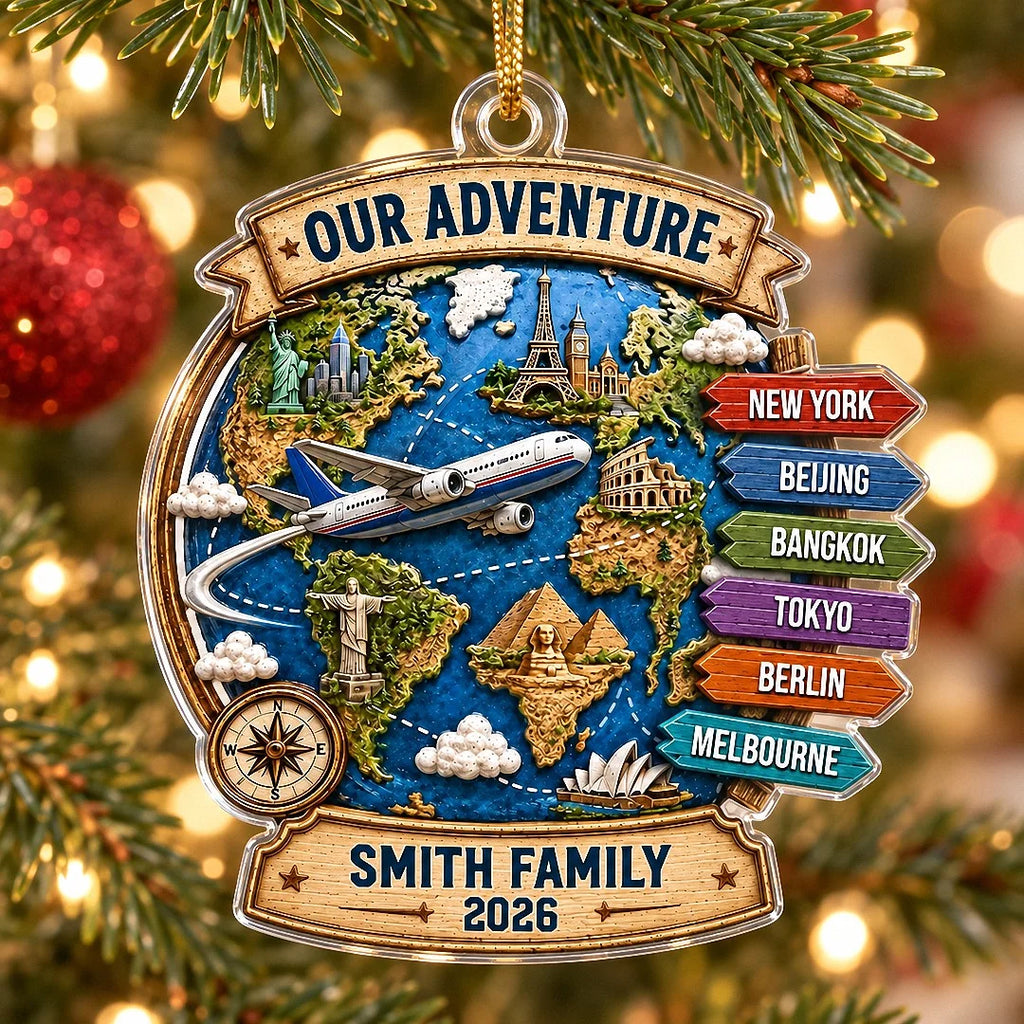 Our Adventure Personalized Travel Ornament Custom Family Vacation Christmas Gift