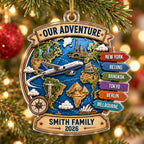 Our Adventure Personalized Travel Ornament Custom Family Vacation Christmas Gift
