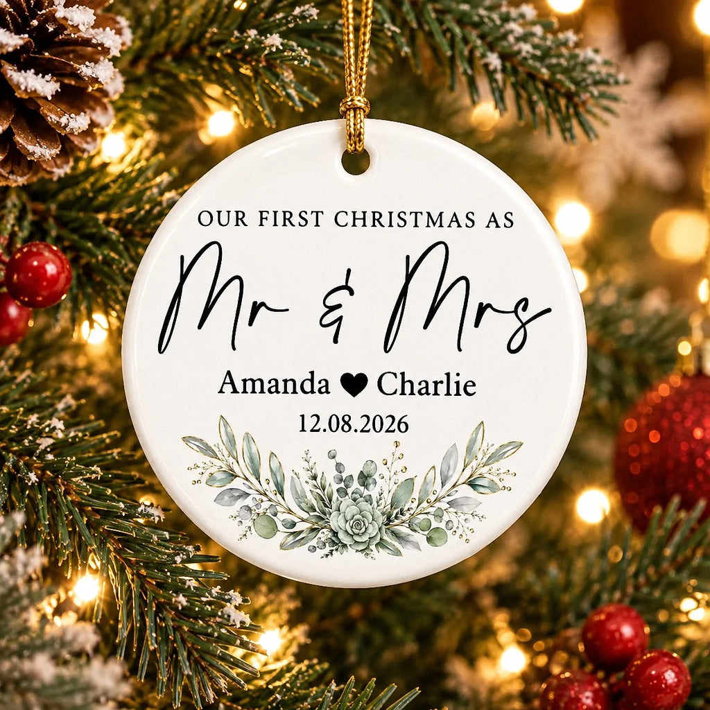 Our First Christmas as Mr & Mrs Ornament Personalized Newlywed Wedding Keepsake Gift