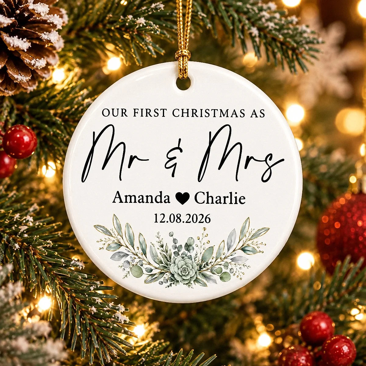 Our First Christmas as Mr & Mrs Ornament Personalized Newlywed Wedding Keepsake Gift