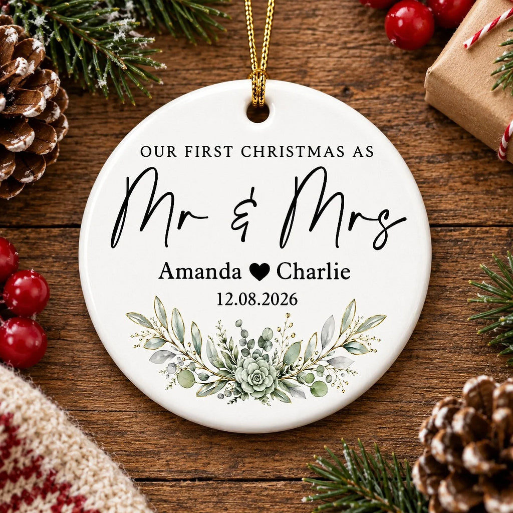 Our First Christmas as Mr & Mrs Ornament Personalized Newlywed Wedding Keepsake Gift