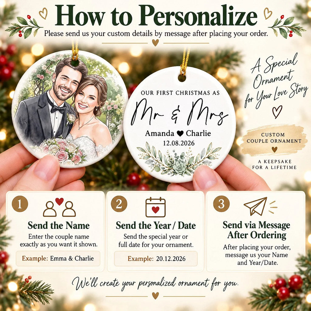 Close-up of Our First Christmas as Mr & Mrs Ornament Personalized Newlywed Wedding Keepsake Gift