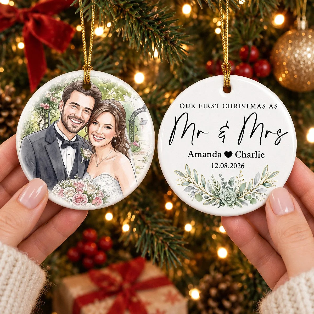 Our First Christmas as Mr & Mrs Ornament Personalized Newlywed Wedding Keepsake Gift