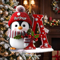 Customer in Los Angeles wearing Penguin Letter A Christmas Ornament Ornament — Ornament