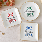 Close-up of Personalized Cheerleader Pom Pom Dish with Custom Name Gold Rim Porcelain Trinket Tray Gift for Squa for streetwear fans in Los Angeles
