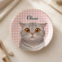 Personalized Pet Trinket Dish Custom Pet Portrait Art Jewelry Tray For Pet Lovers Preppy Cottagecore Aesthetic Pastel Ceramic Ring Dish Decorative Plate With Gold Rim Custom Dog Cat Name Ring Holder Pet Memorial Gifting AST-5715-2550