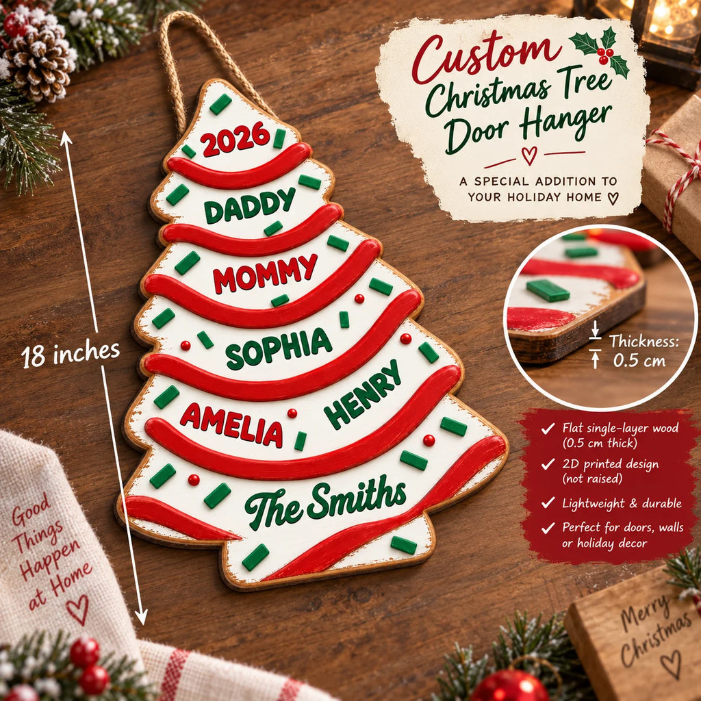Close-up of Personalized Family Christmas Tree Ornament Custom Name Holiday Keepsake Gift