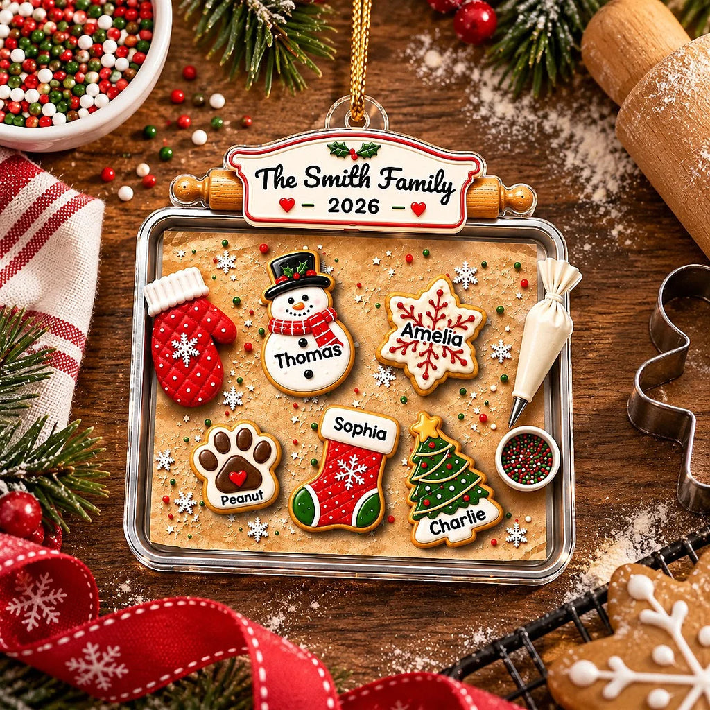 Close-up of Personalized Gingerbread Family Ornament Custom Christmas Keepsake Gift for Families