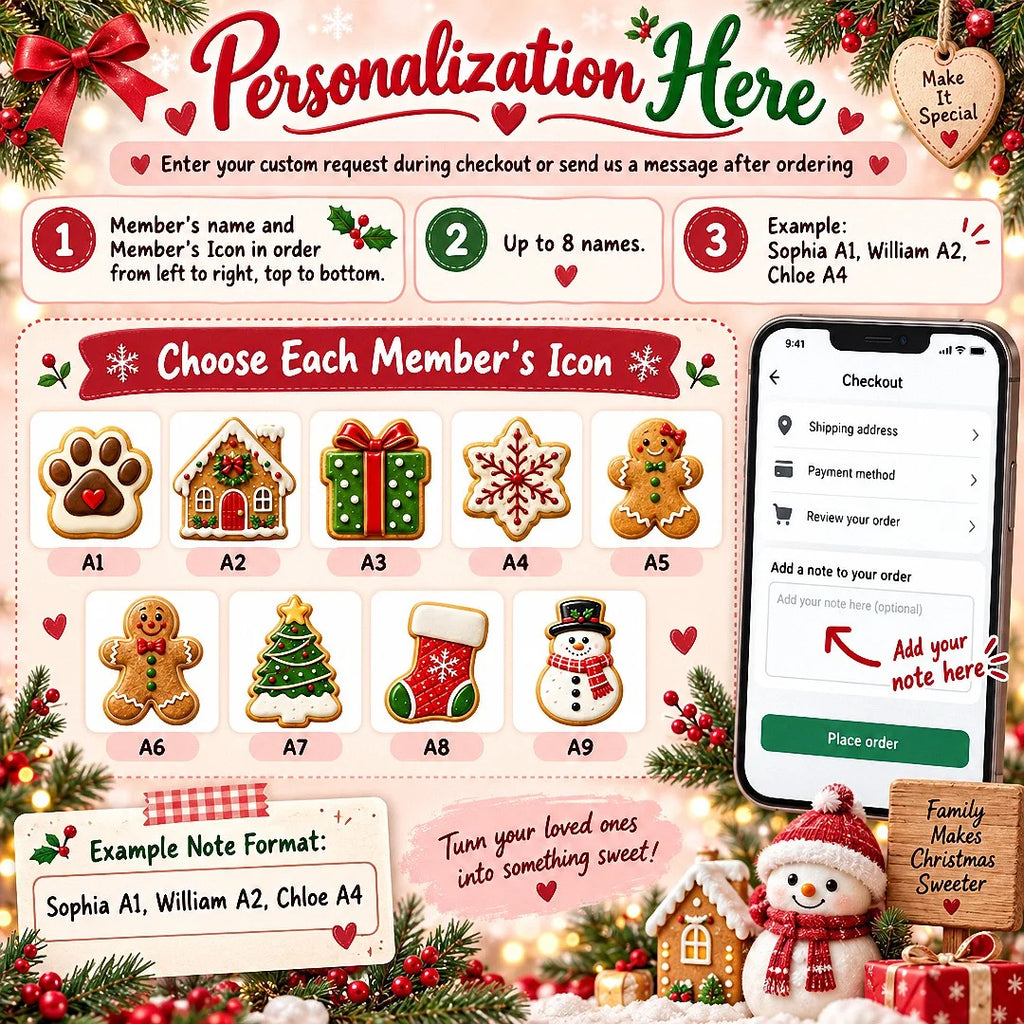 Close-up of Personalized Gingerbread Family Ornament Custom Christmas Keepsake Gift for Families