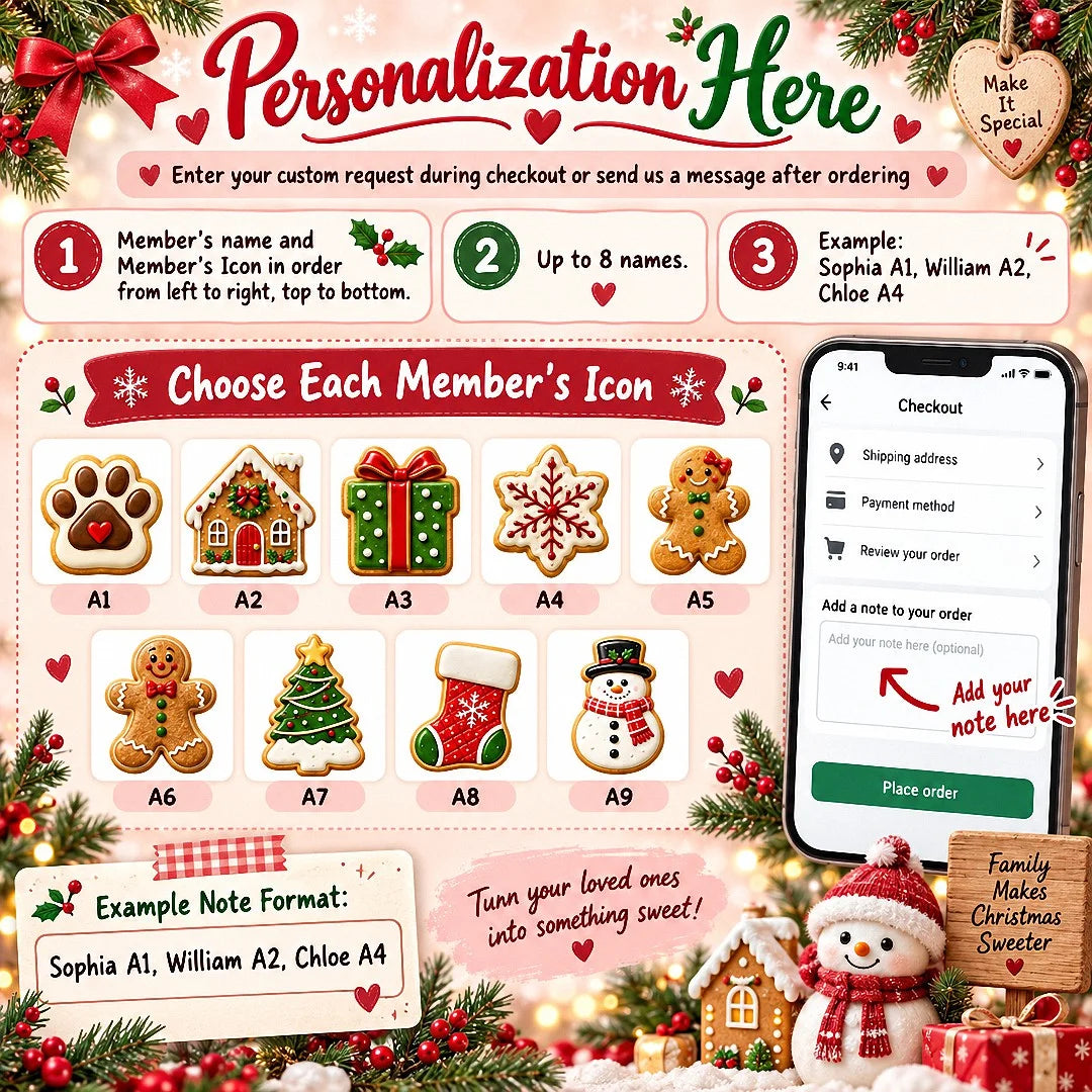 Close-up of Personalized Gingerbread Family Ornament Custom Christmas Keepsake Gift for Families