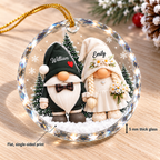 Close-up of Personalized Gnome Wedding Couple Ornament Custom Bride and Groom Christmas Tree Decoration Gift for streetwear fans in Los Angeles
