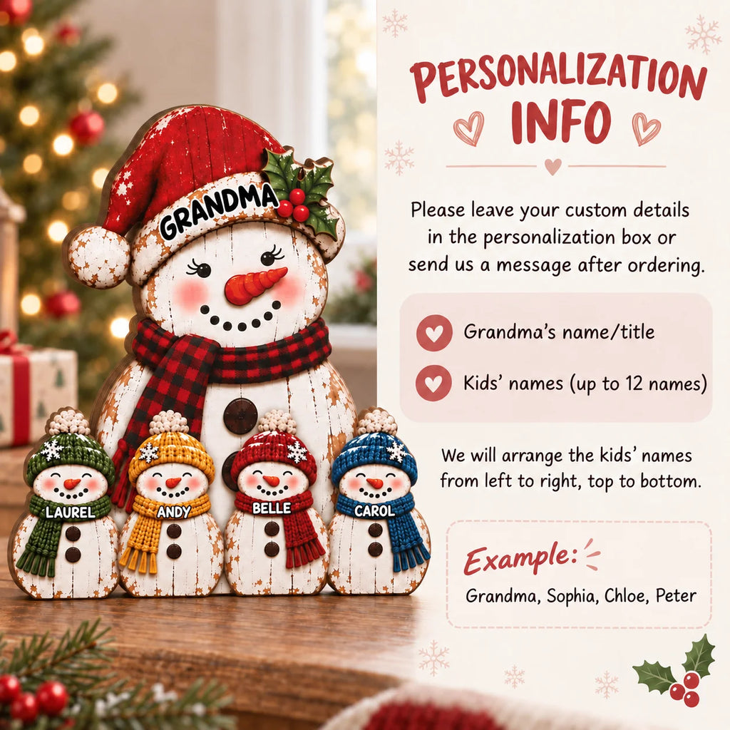 Personalized Grandma Ornament Custom Name Snowman Family Wooden Christmas Gift