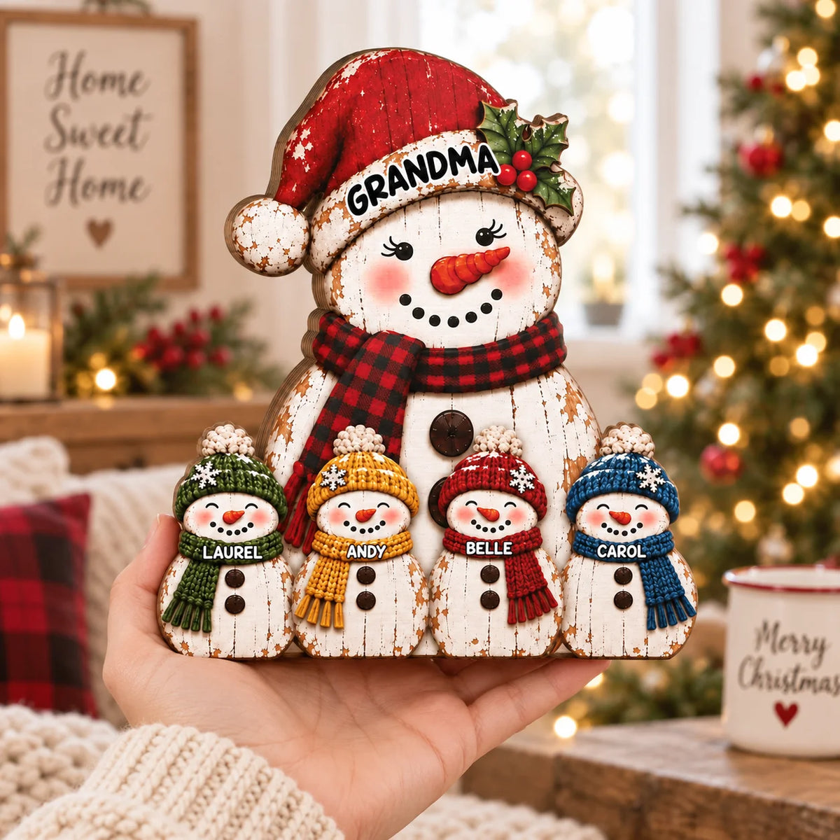 Personalized Grandma Ornament Custom Name Snowman Family Wooden Christmas Gift