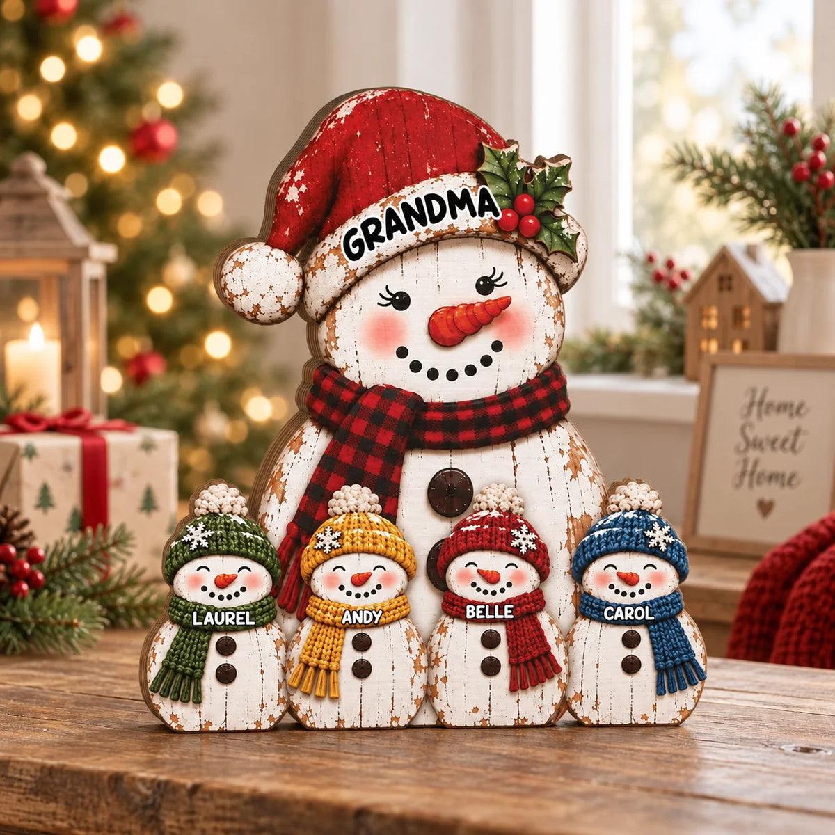 Personalized Grandma Ornament Custom Name Snowman Family Wooden Christmas Gift