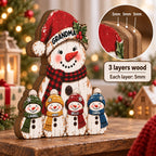 Close-up of Personalized Grandma Ornament Custom Name Snowman Family Wooden Christmas Gift