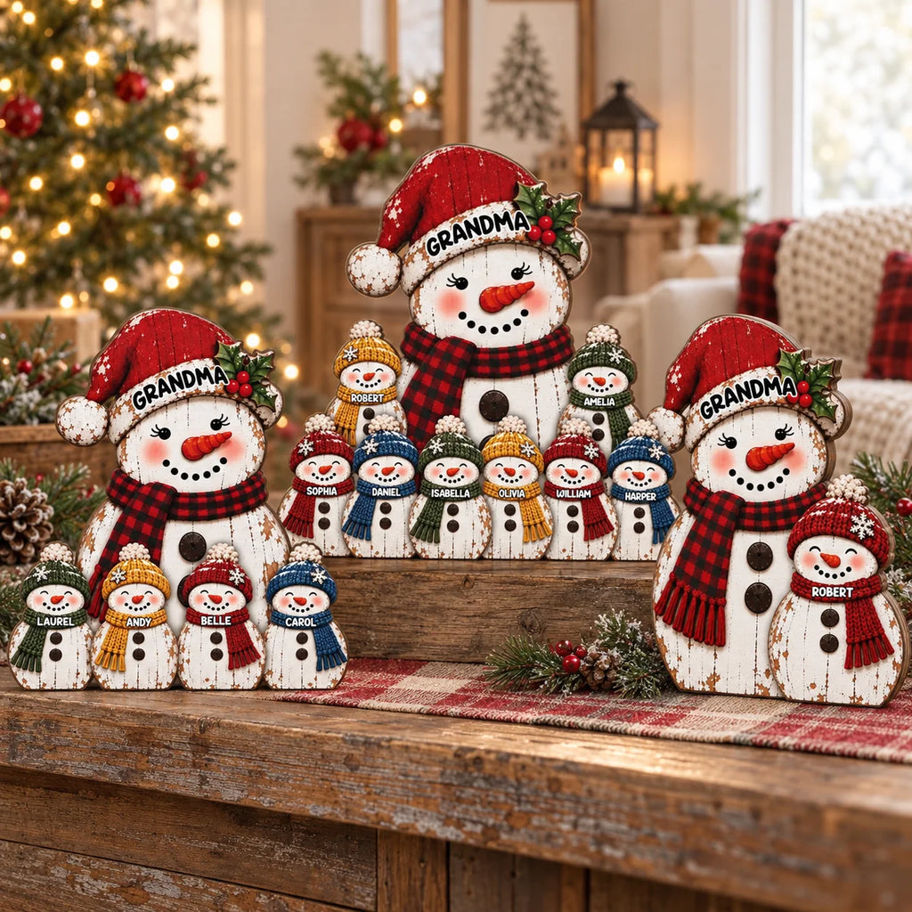 Personalized Grandma Ornament Custom Name Snowman Family Wooden Christmas Gift