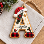 Close-up of Personalized Initial Christmas Ornament Custom Name Wooden Monogram Holiday Gift for streetwear fans in Los Angeles
