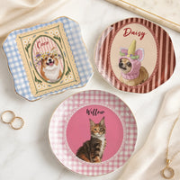 Personalized Pet Portrait Ceramic Trinket Dish, Custom Dog Cat Jewelry Ring Tray Keepsake Gift for Pet Lovers