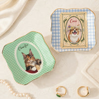 Personalized Pet Portrait Ceramic Trinket Dish, Custom Dog Cat Jewelry Ring Tray Keepsake Gift for Pet Lovers