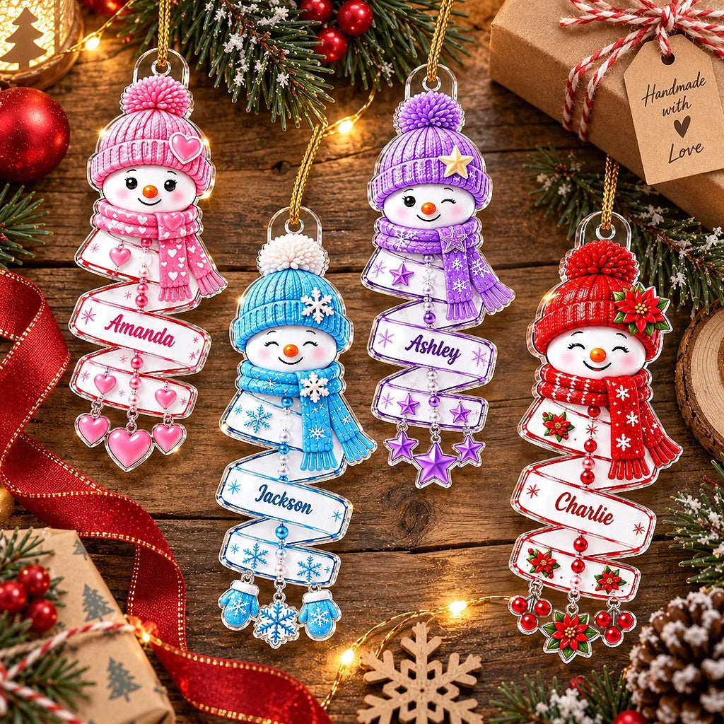 Personalized Snowman Ornament Custom Name Christmas Gift for Kids Family Holiday Tree Decoration