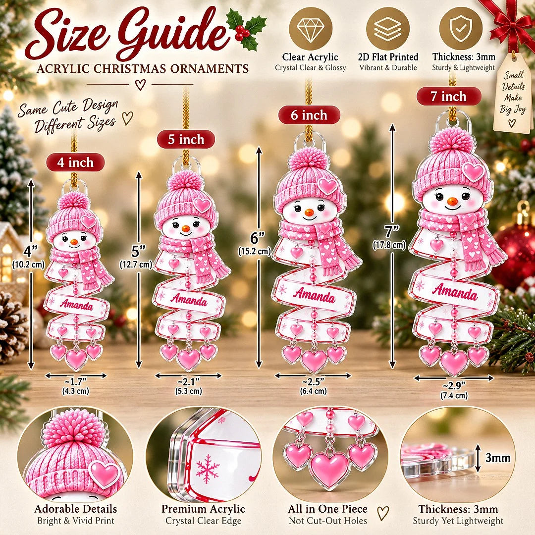 Personalized Snowman Ornament Custom Name Christmas Gift for Kids Family Holiday Tree Decoration