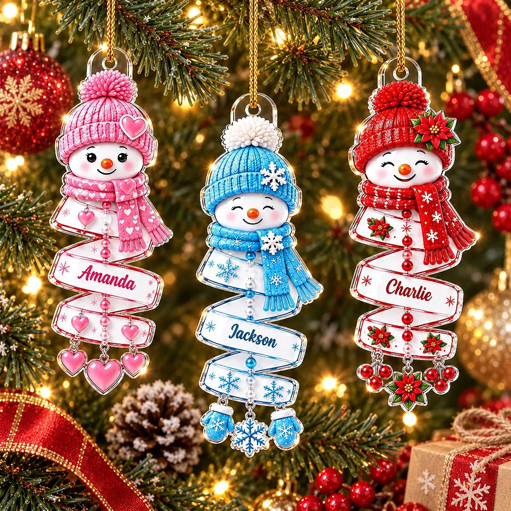 Personalized Snowman Ornament Custom Name Christmas Gift for Kids Family Holiday Tree Decoration