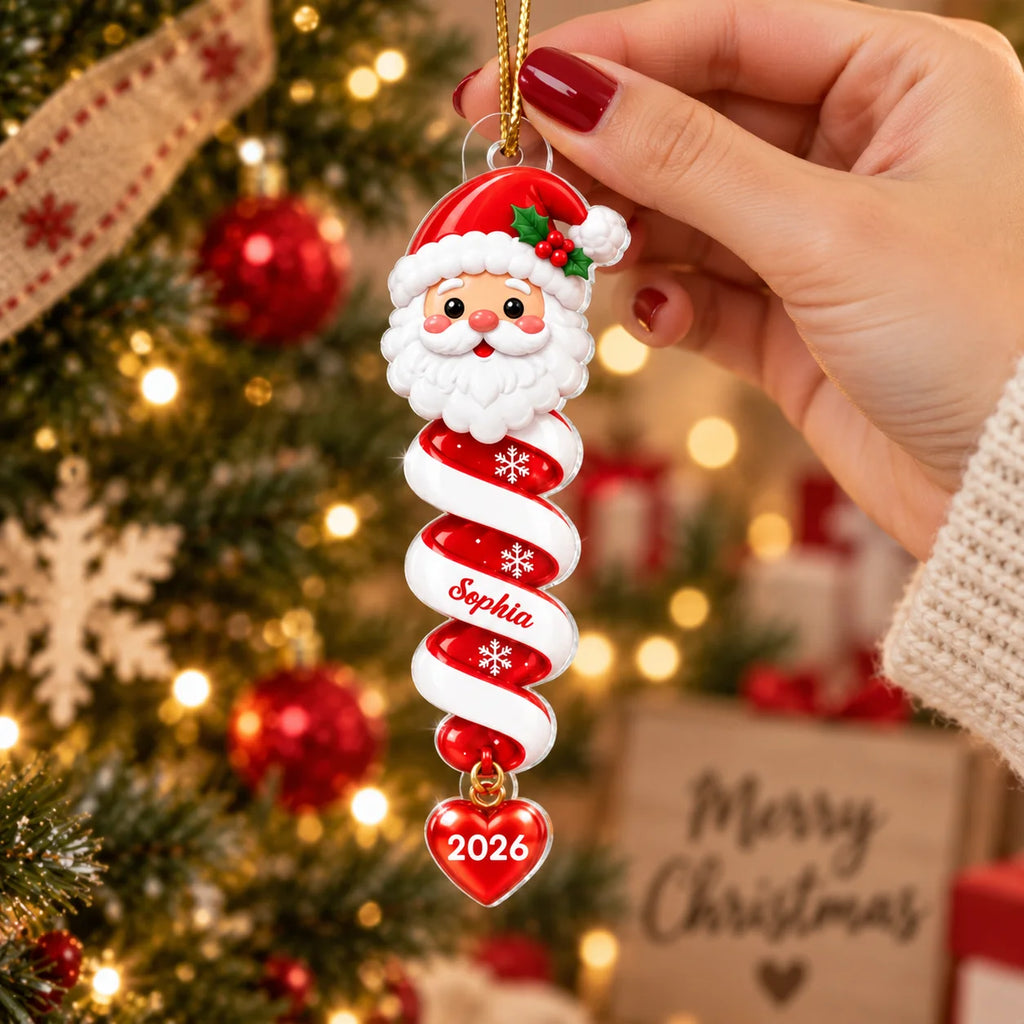 Close-up of Personalized Spiral Christmas Ornament Custom Name Family Holiday Gift