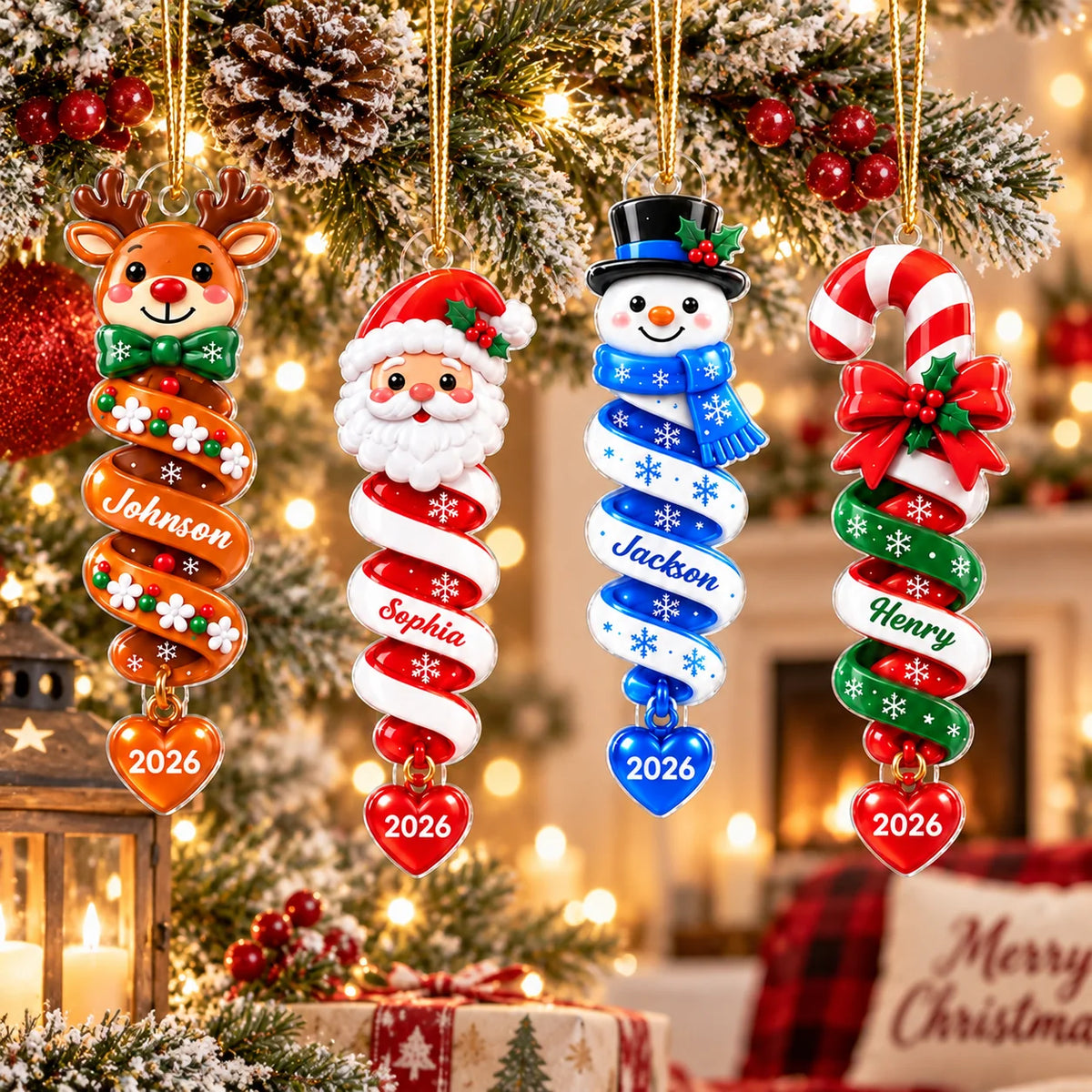 Personalized Spiral Christmas Ornament Custom Name Family Holiday Gift
