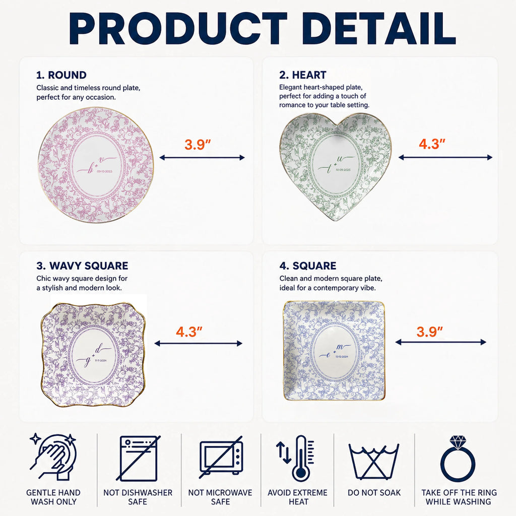 Personalized Toile Pattern Trinket Dish Custom Ceramic Jewelry Ring Holder Wedding Bridal Shower Gif