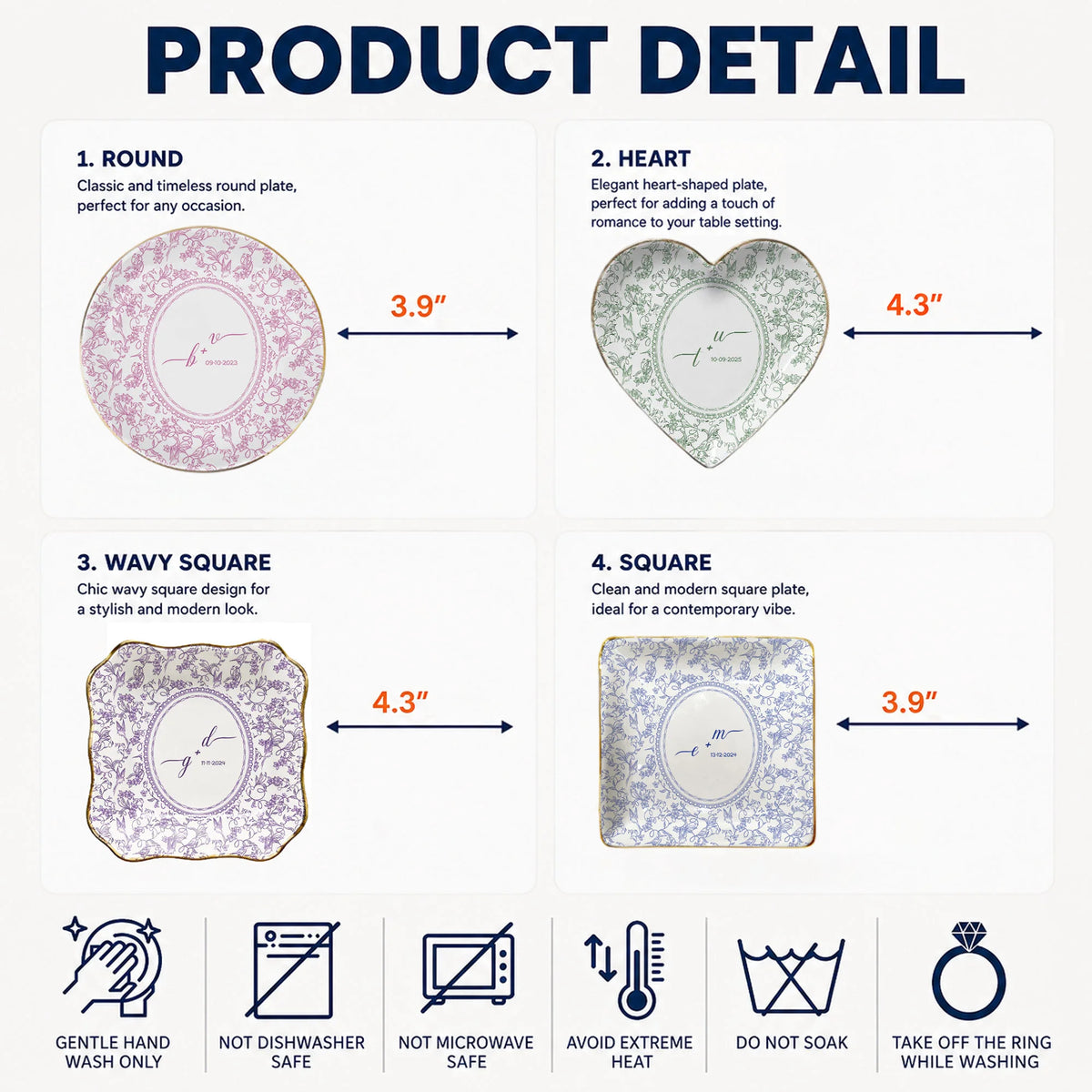 Personalized Toile Pattern Trinket Dish Custom Ceramic Jewelry Ring Holder Wedding Bridal Shower Gif