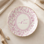 Close-up of Personalized Toile Pattern Trinket Dish Custom Ceramic Jewelry Ring Holder Wedding Bridal Shower Gif