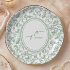 Personalized Toile Pattern Trinket Dish Custom Ceramic Jewelry Ring Holder Wedding Bridal Shower Gif