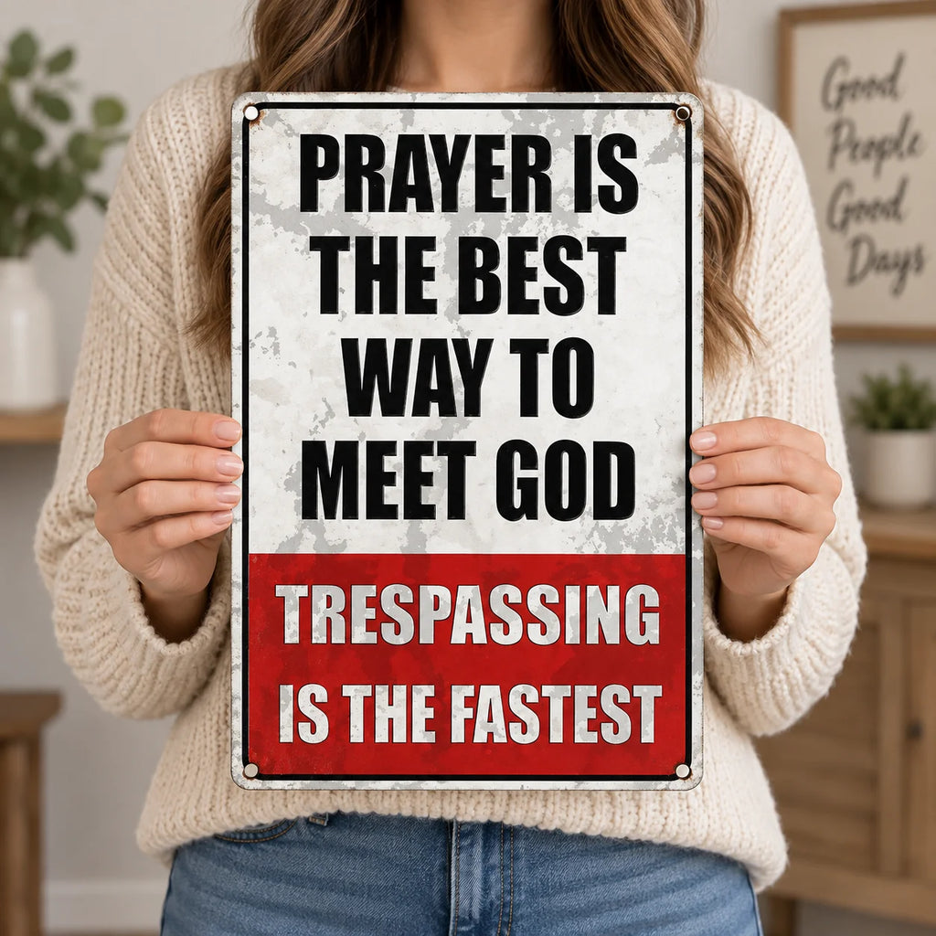 Prayer Is The Best Way To Meet God Trespassing Is The Fastest Vintage Metal Sign Christian Humor Wal